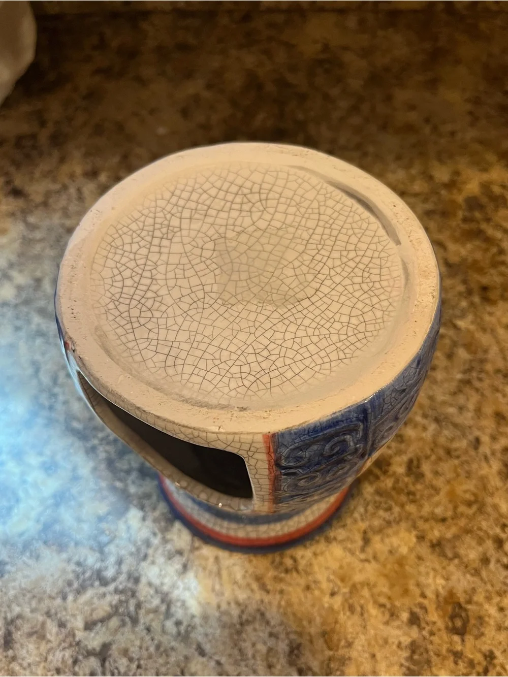 Blue Ceramic Tart Warmer with Holiday Greenery Motif
